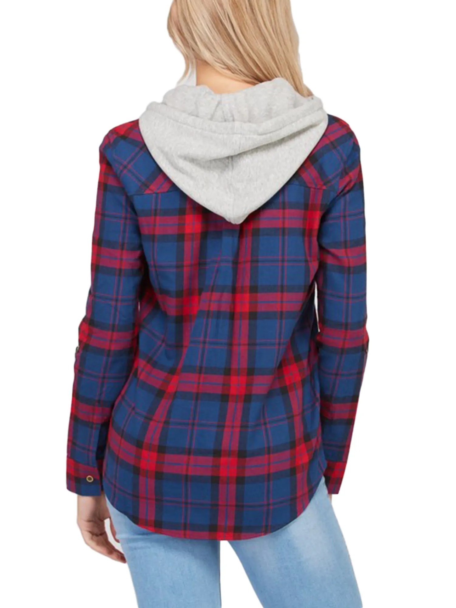 KOGMO Womens Plaid Button Down Shirts with Detachable Knit Hoodie