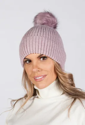 Light Purple Knit Hat with Pompom