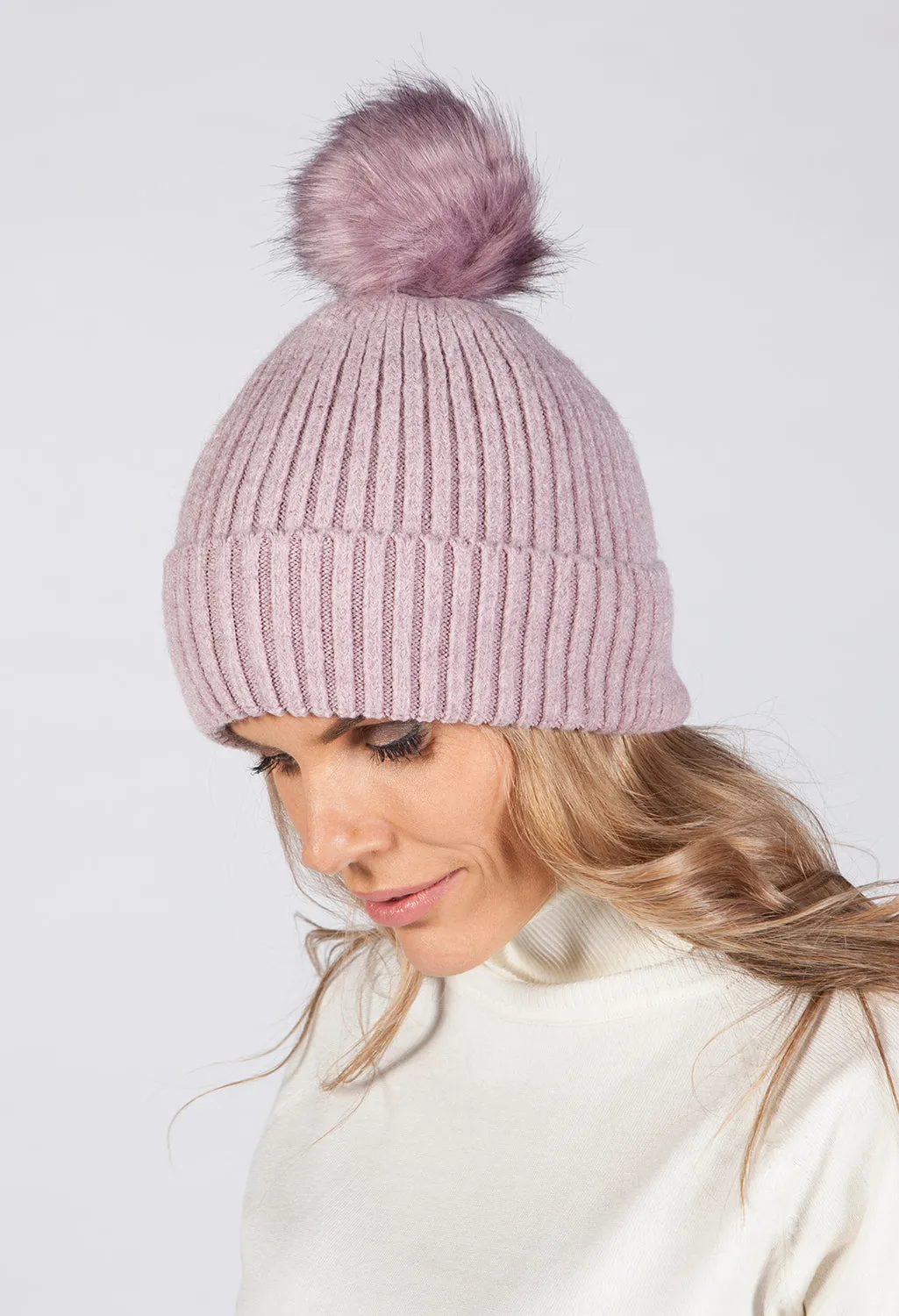 Light Purple Knit Hat with Pompom