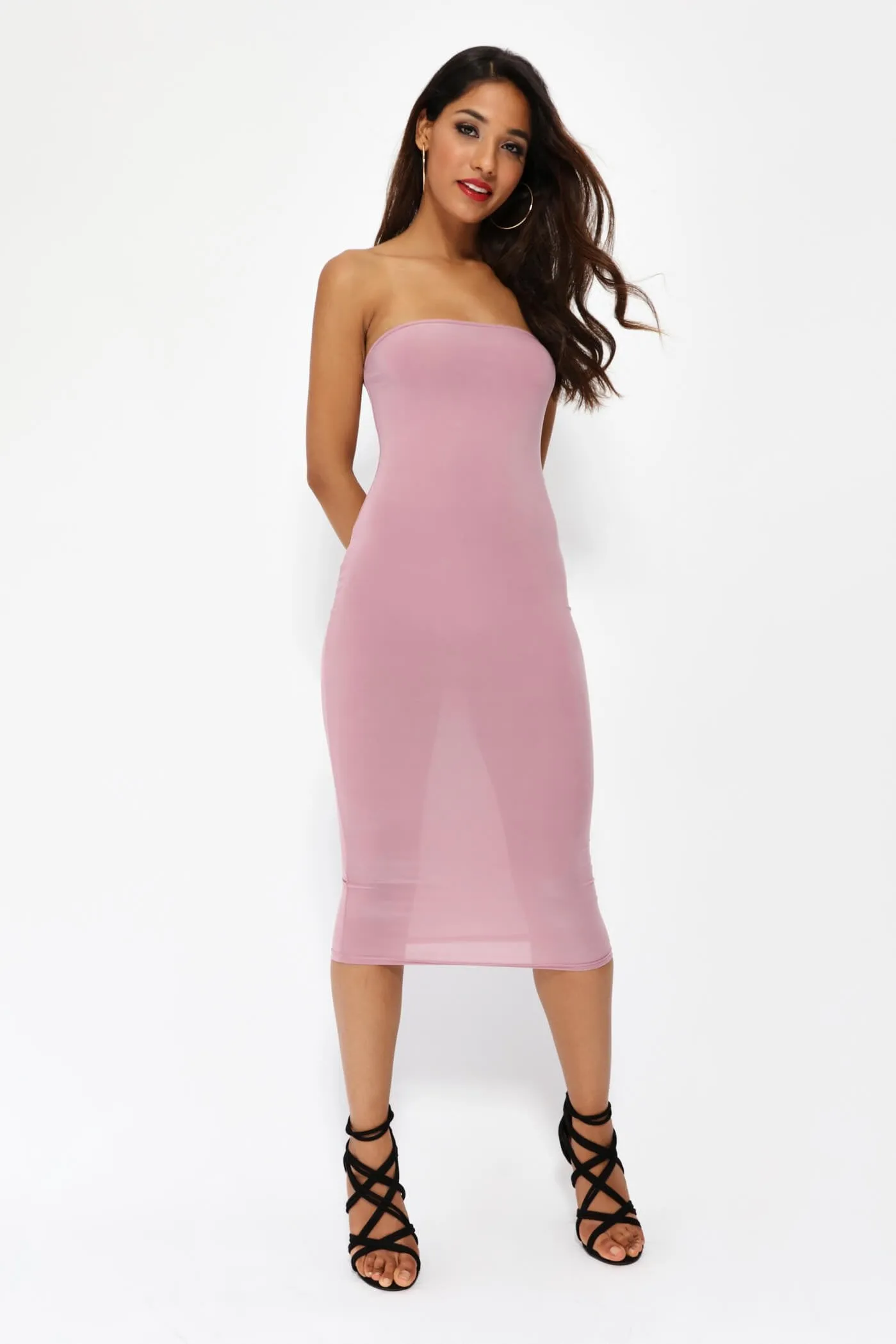 Lilac Slinky Bandeau Midi Dress