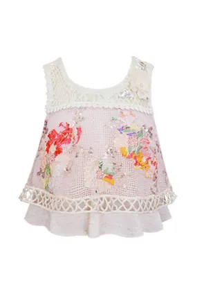 Little Girls Floral Mesh and Lace Tank Top