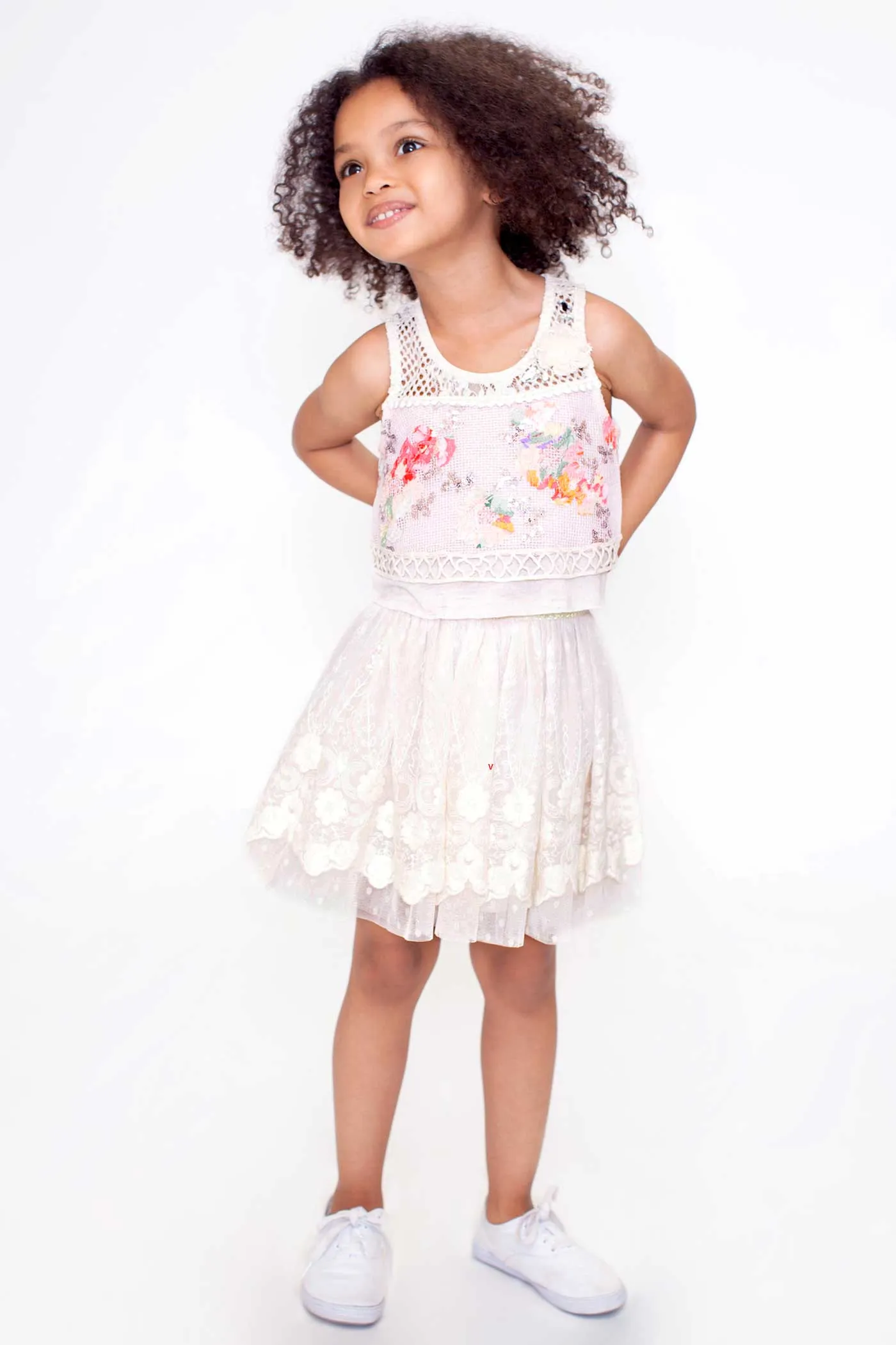 Little Girls Floral Mesh and Lace Tank Top