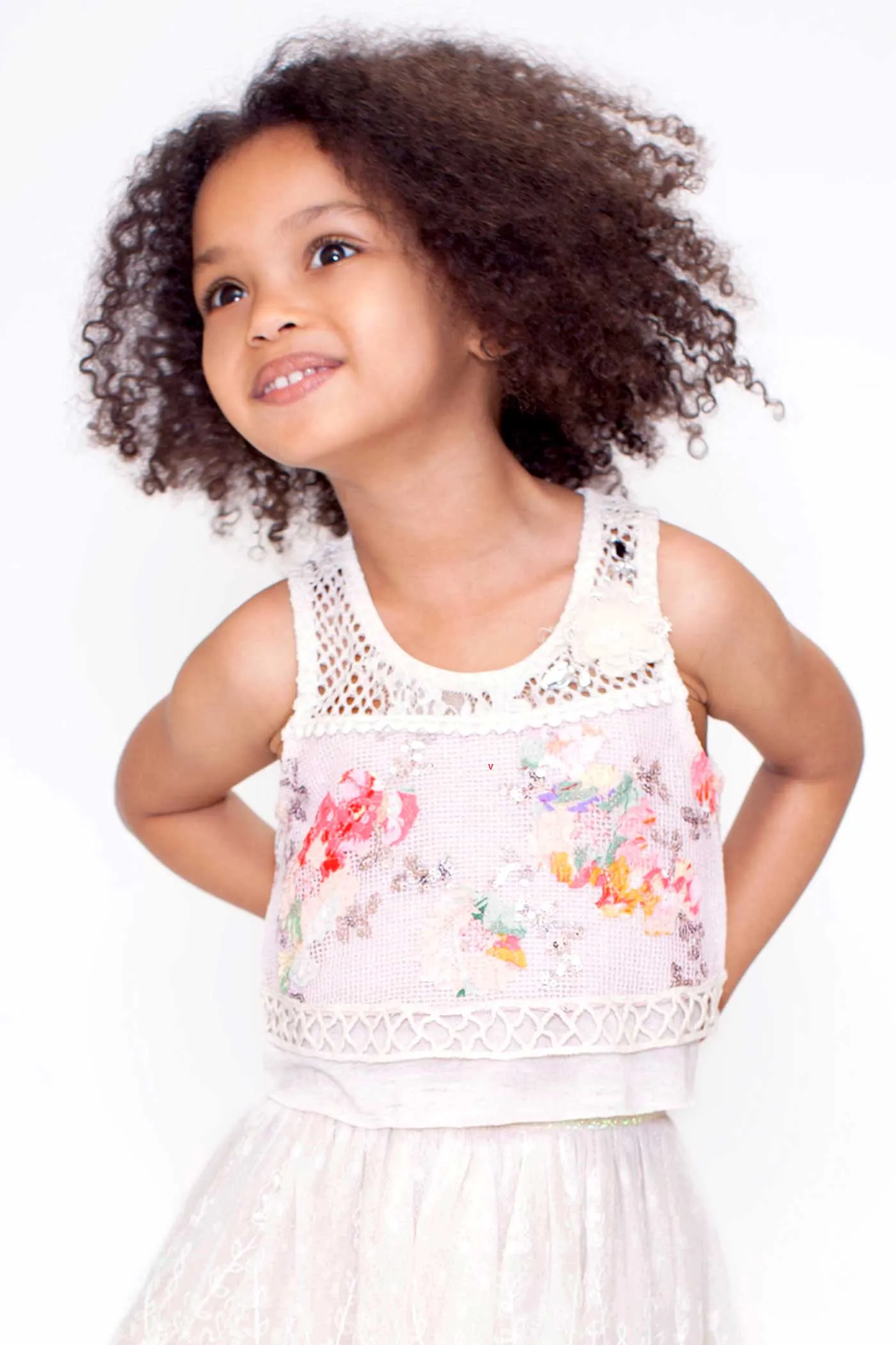 Little Girls Floral Mesh and Lace Tank Top