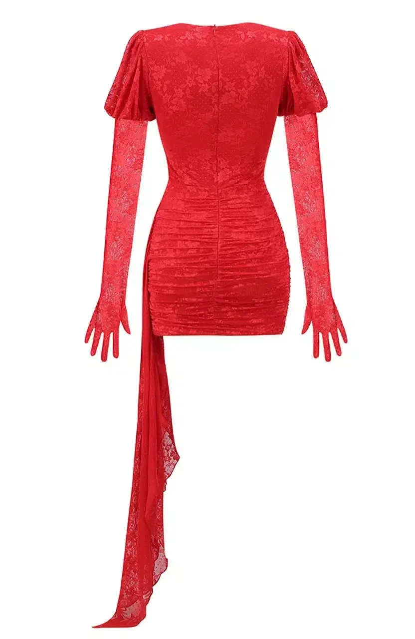 Léontine – Lace detail – Long-sleeve bodycon mini dress