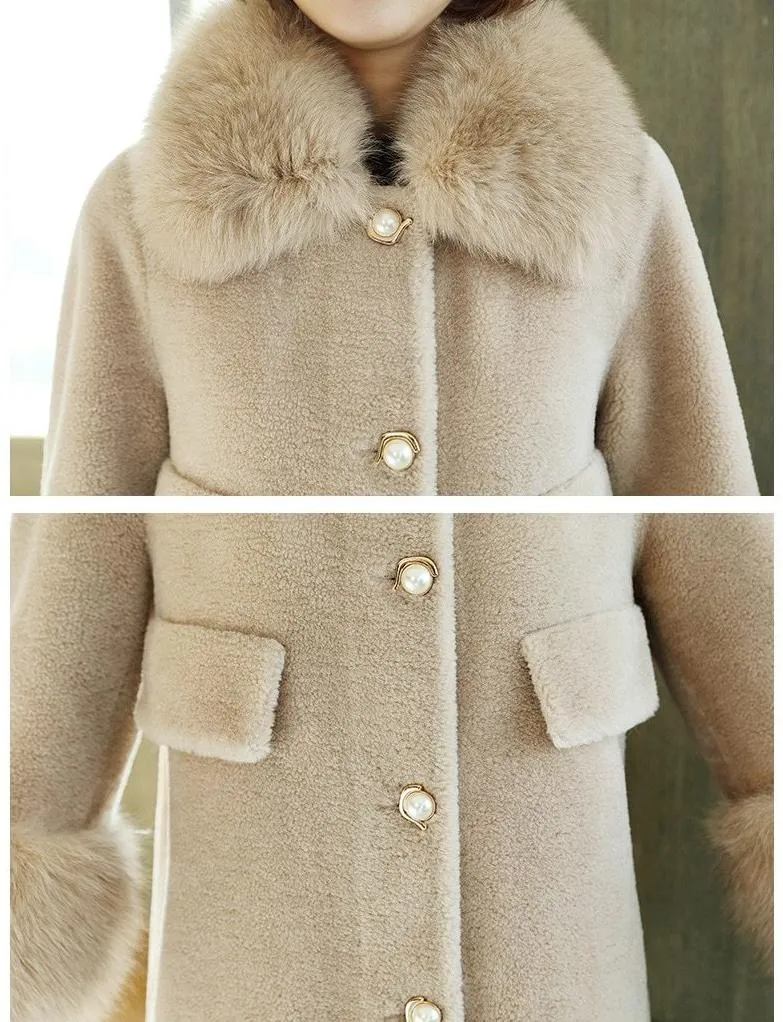 Loose Cashmere Fox Fur Collar Trench Coat
