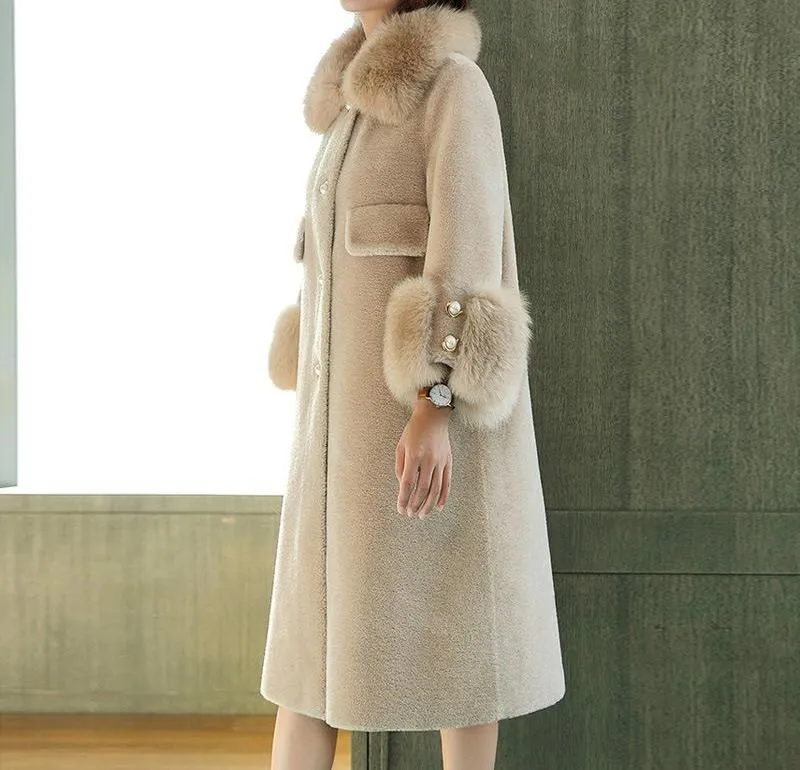 Loose Cashmere Fox Fur Collar Trench Coat