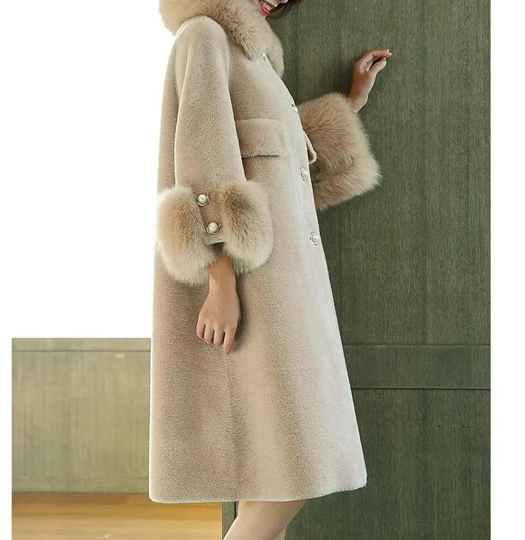 Loose Cashmere Fox Fur Collar Trench Coat