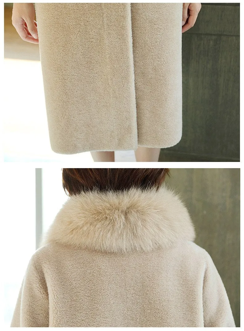 Loose Cashmere Fox Fur Collar Trench Coat