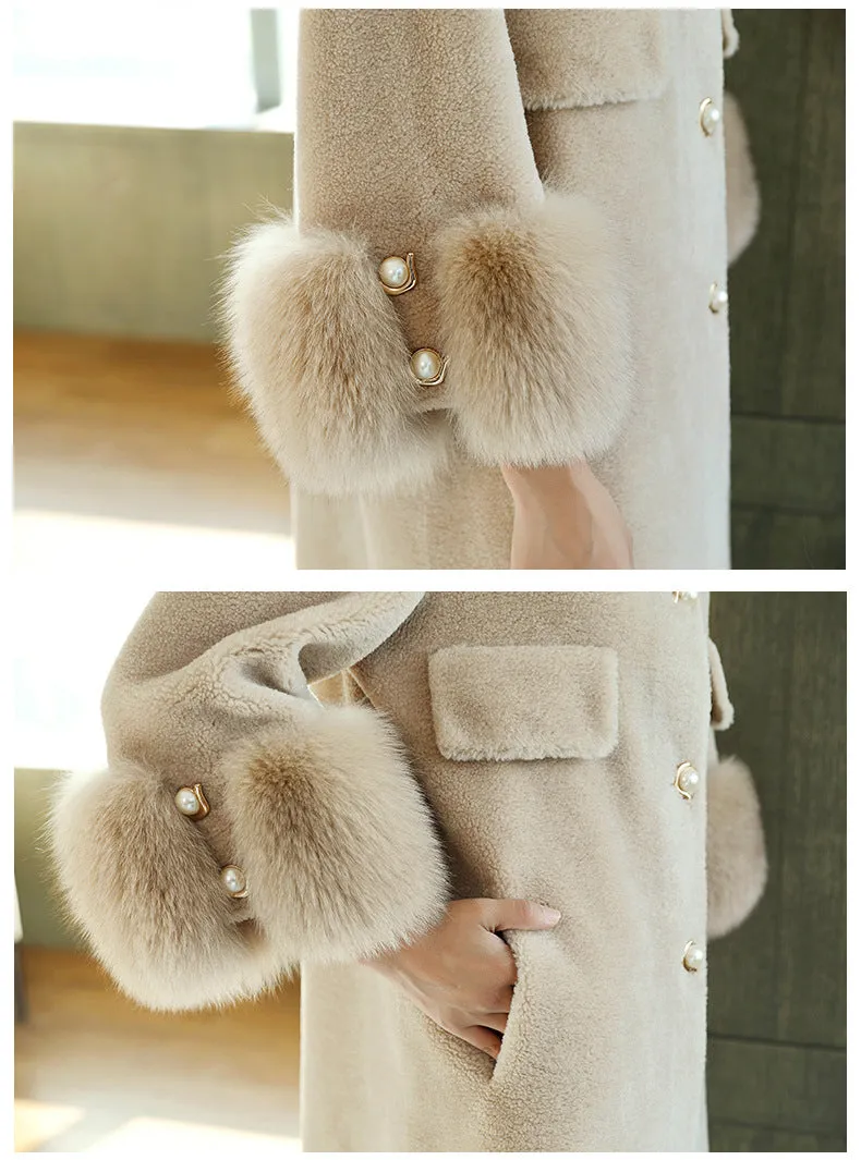 Loose Cashmere Fox Fur Collar Trench Coat