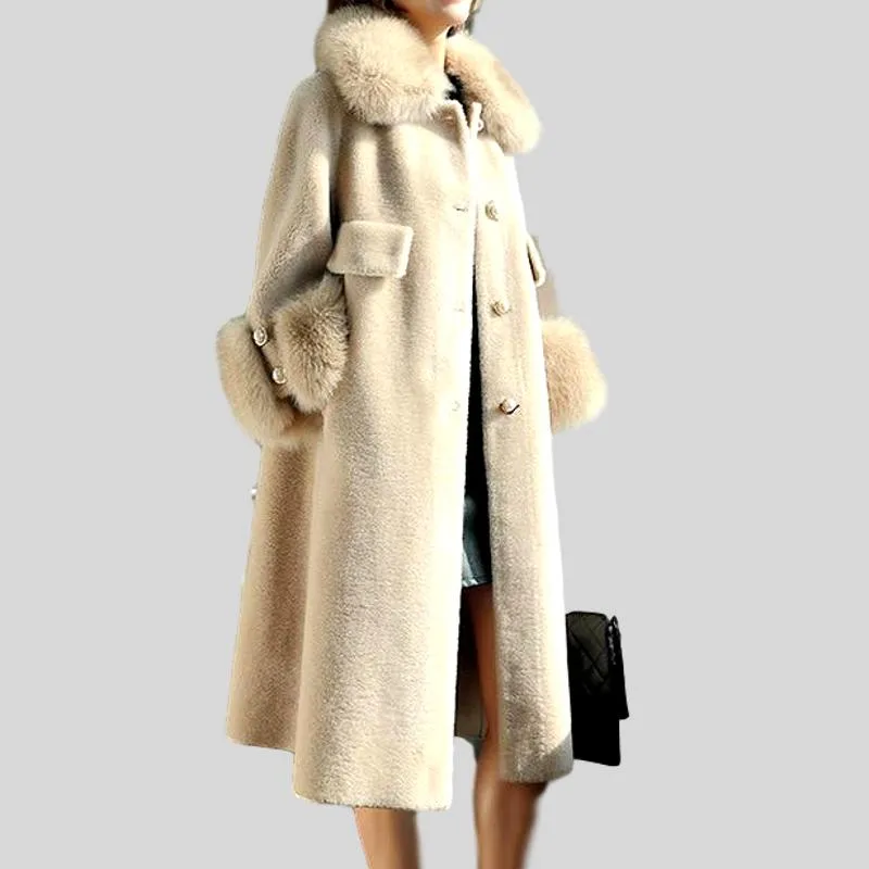 Loose Cashmere Fox Fur Collar Trench Coat