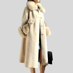 Loose Cashmere Fox Fur Collar Trench Coat