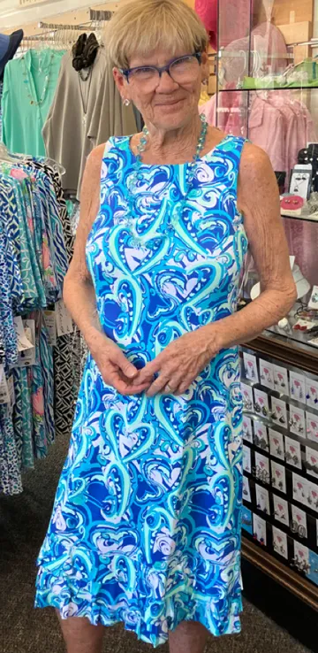 LuluB Middi Ruffled Bottom Dress with UPF 50  and Coolant in Fabric