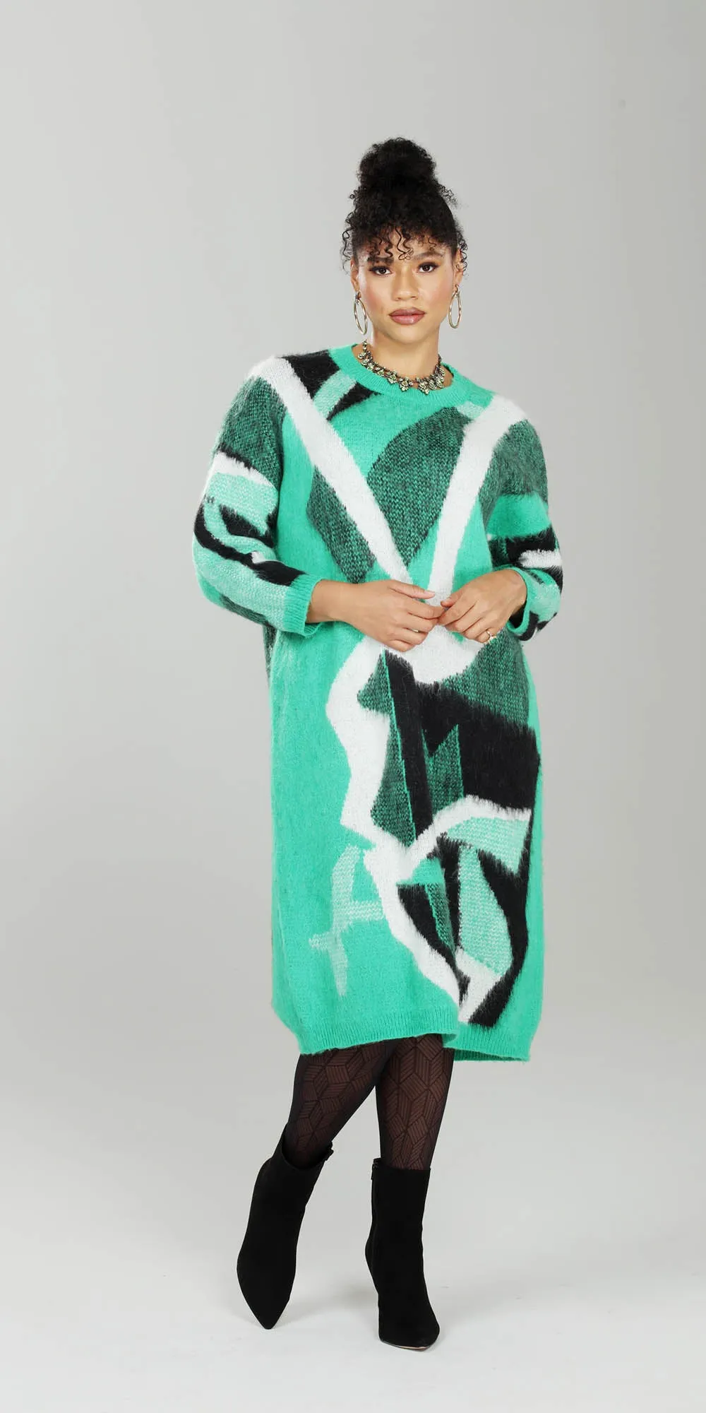 Luxe Moda - LM224 - Green - Knit Print Dress