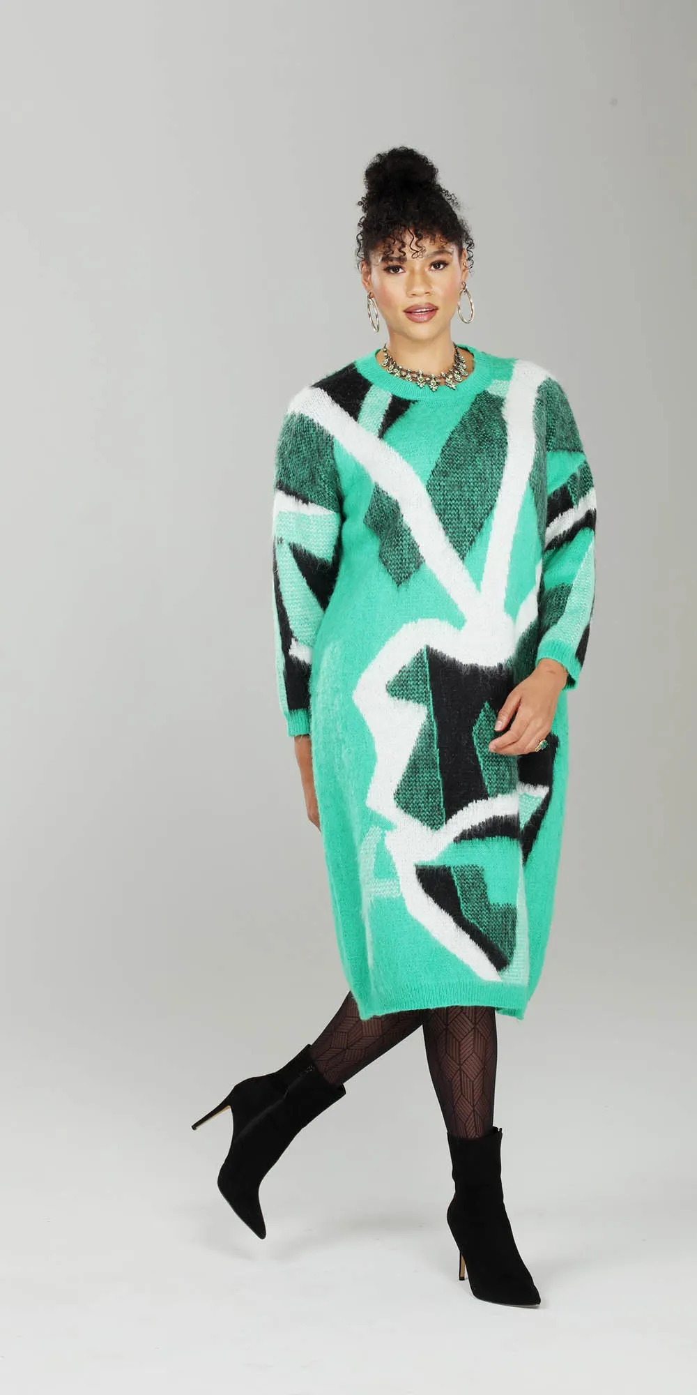 Luxe Moda - LM224 - Green - Knit Print Dress
