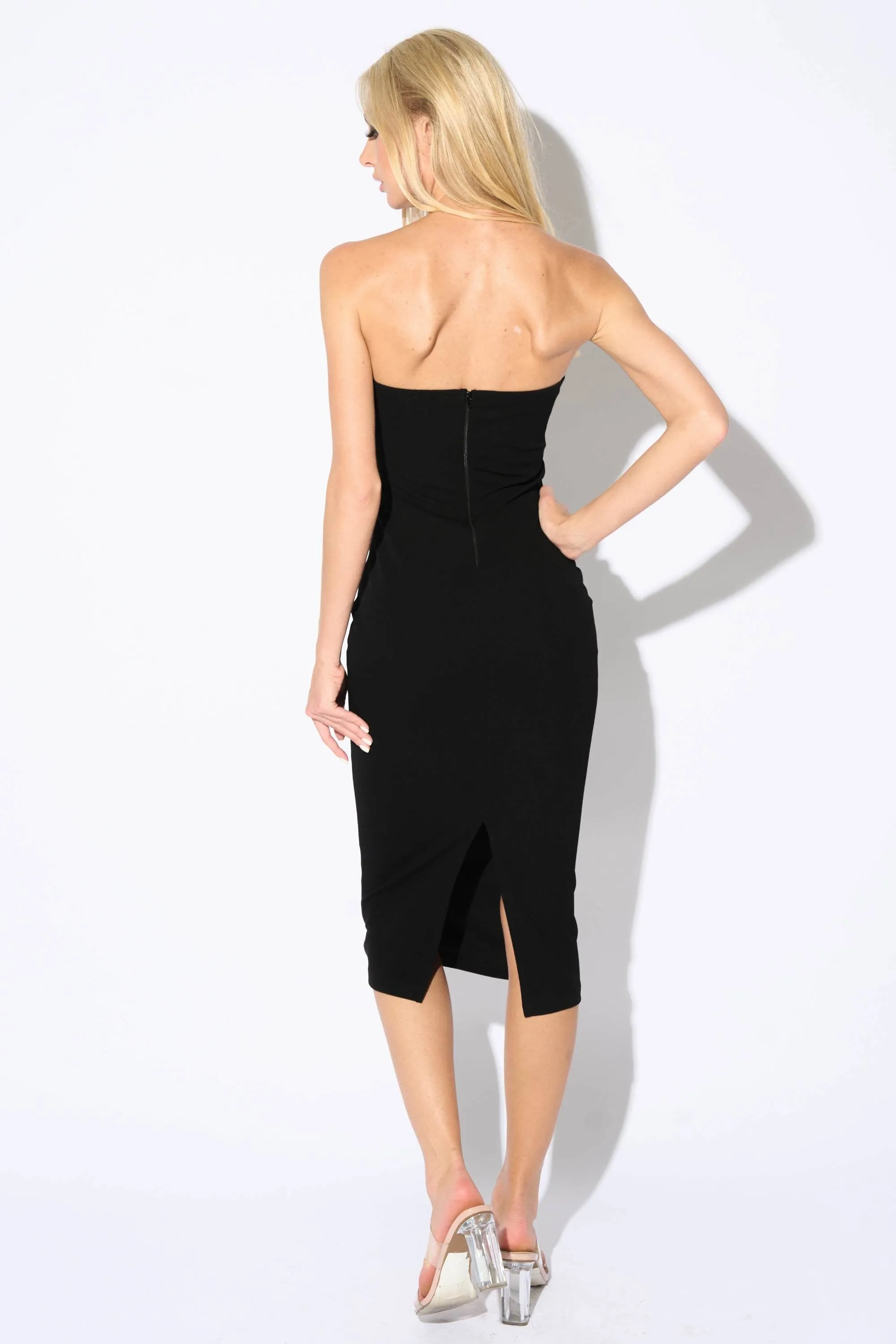 LUXE RHINESTONES EMBELLISHED SHEER TUBE MIDI DRESS