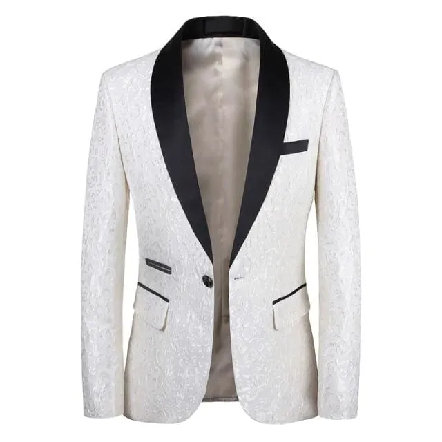 Luxury Royal Blue Floral Shawl Laple One Button Blazer For Men