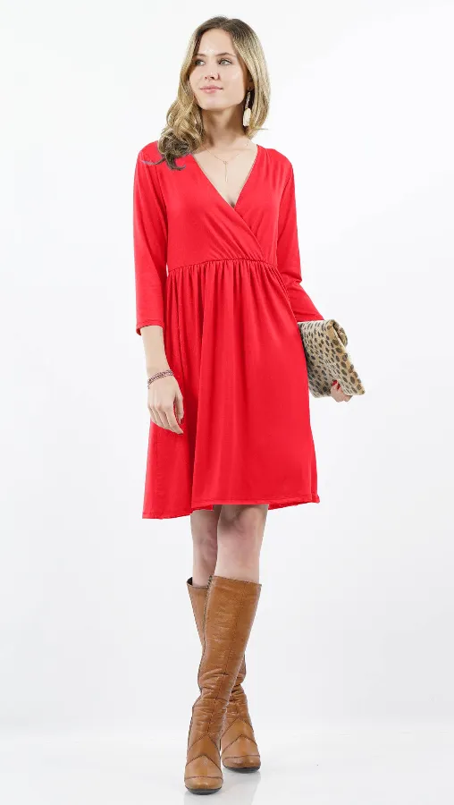 Lynn, Buttery Soft Fabric Surplice Dress With Pockets