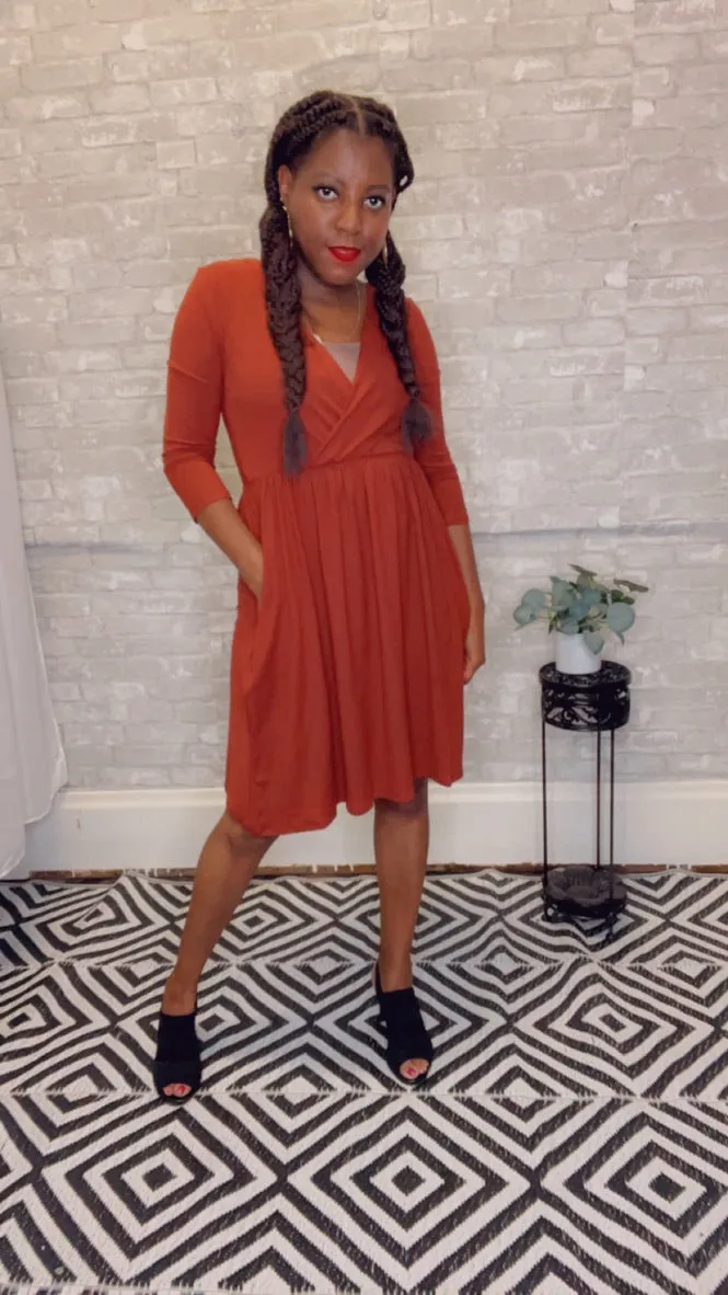 Lynn, Buttery Soft Fabric Surplice Dress With Pockets