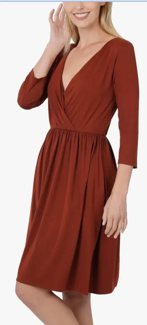 Lynn, Buttery Soft Fabric Surplice Dress With Pockets