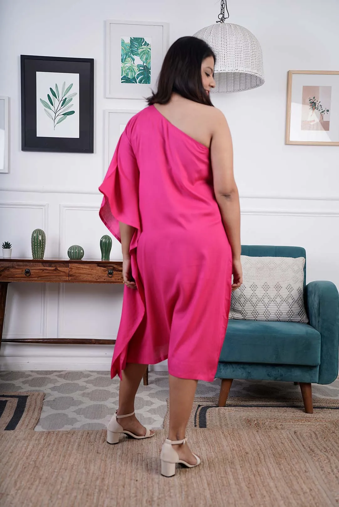 Magenta Rayon OneShoulder Dress - Violet