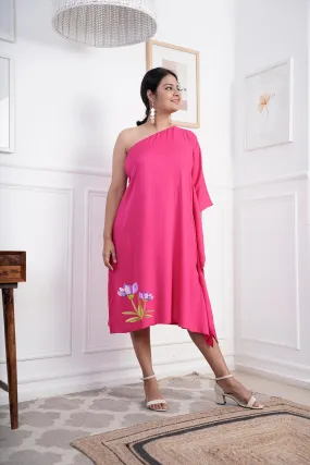 Magenta Rayon OneShoulder Dress - Violet