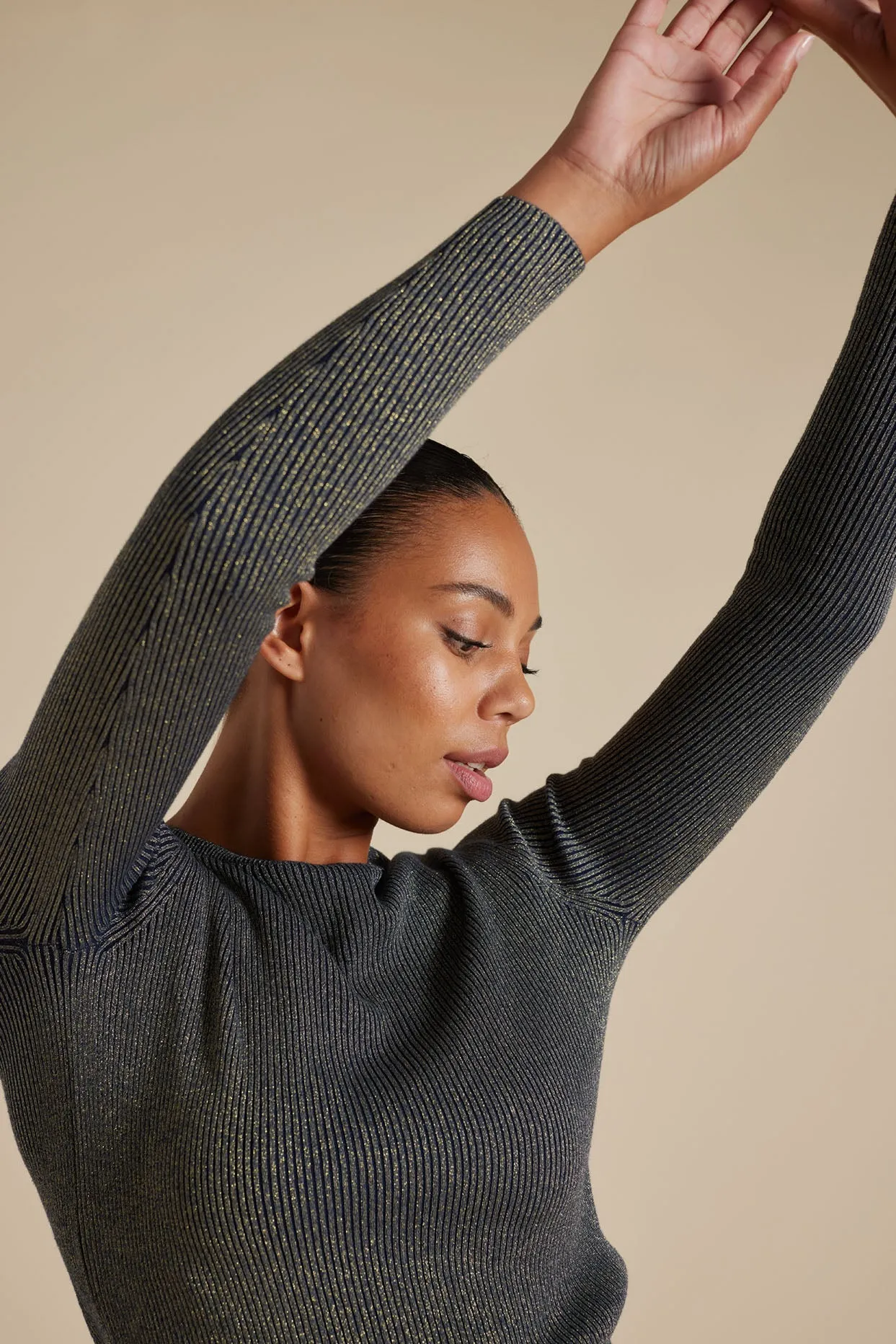 Marley Cotton Lurex Top in Navy