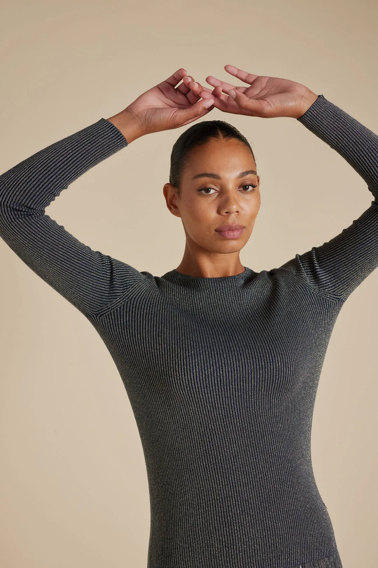 Marley Cotton Lurex Top in Navy