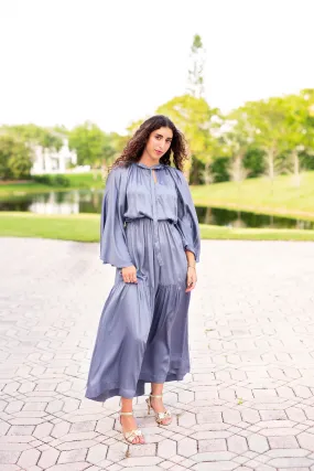 Mazel Dress - Charcoal Blue Premium Modal Satin