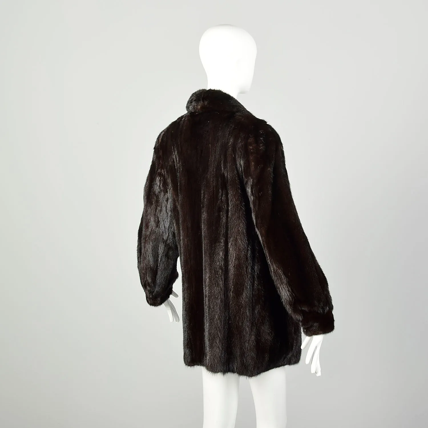Medium 1980s Jacket Brown Shawl Collar Real Mink Fur Winter Car Coat