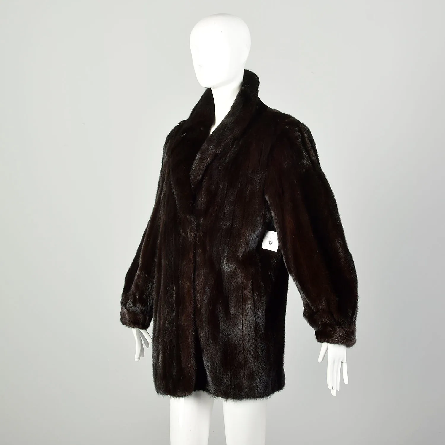 Medium 1980s Jacket Brown Shawl Collar Real Mink Fur Winter Car Coat