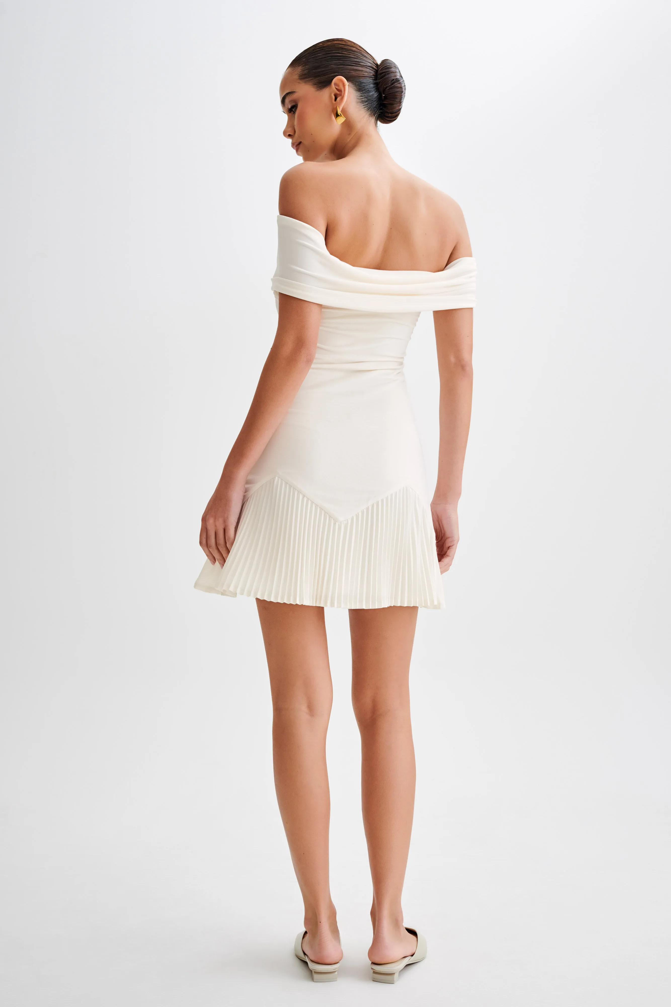 Melina Slinky Off Shoulder Mini Dress - Ivory