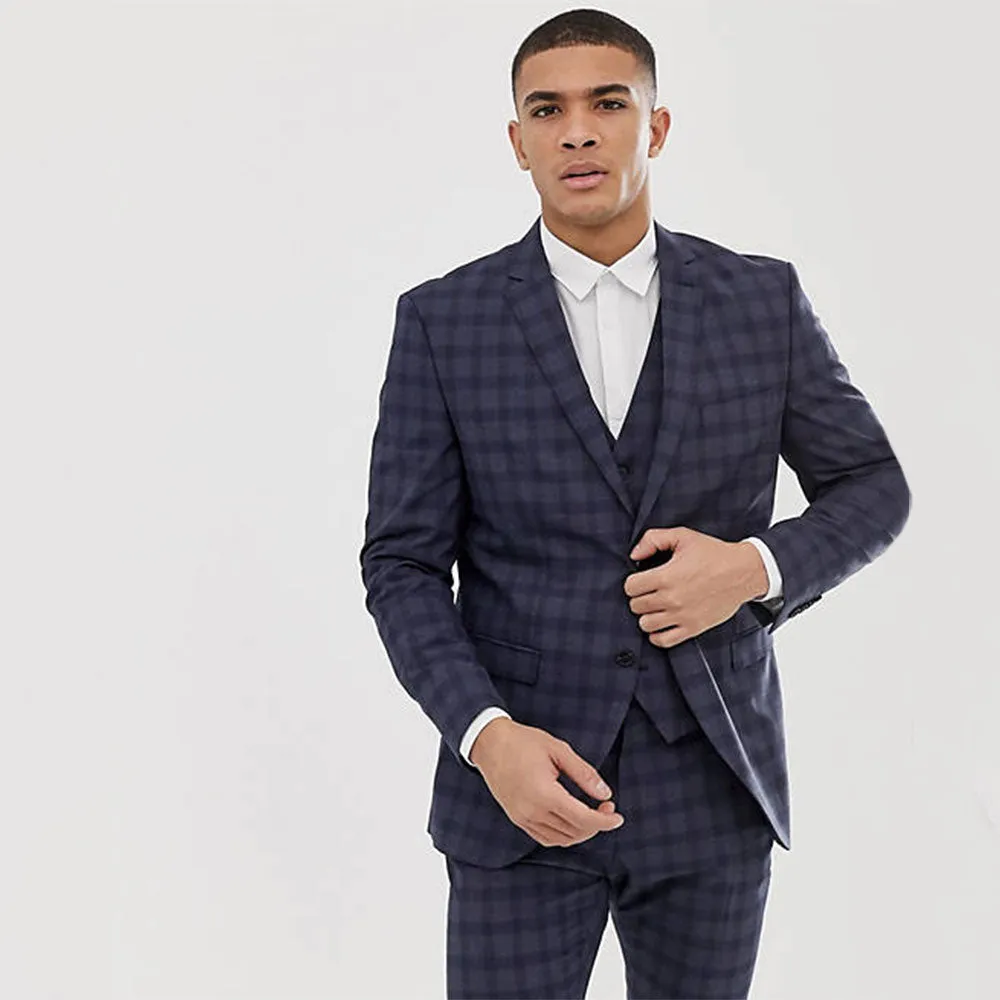 Men's All Over Plaid Blazer,Navy