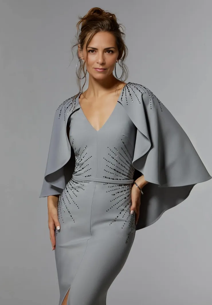 Mermaid Cape V-Neck Mother of the Bride Dresse Wedding Guest Party Dresses With Sweep Train
