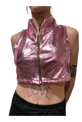 Metallic Light Pink Zip Crop Top