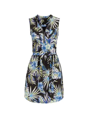 Mixed-Print Belted Shirtdress