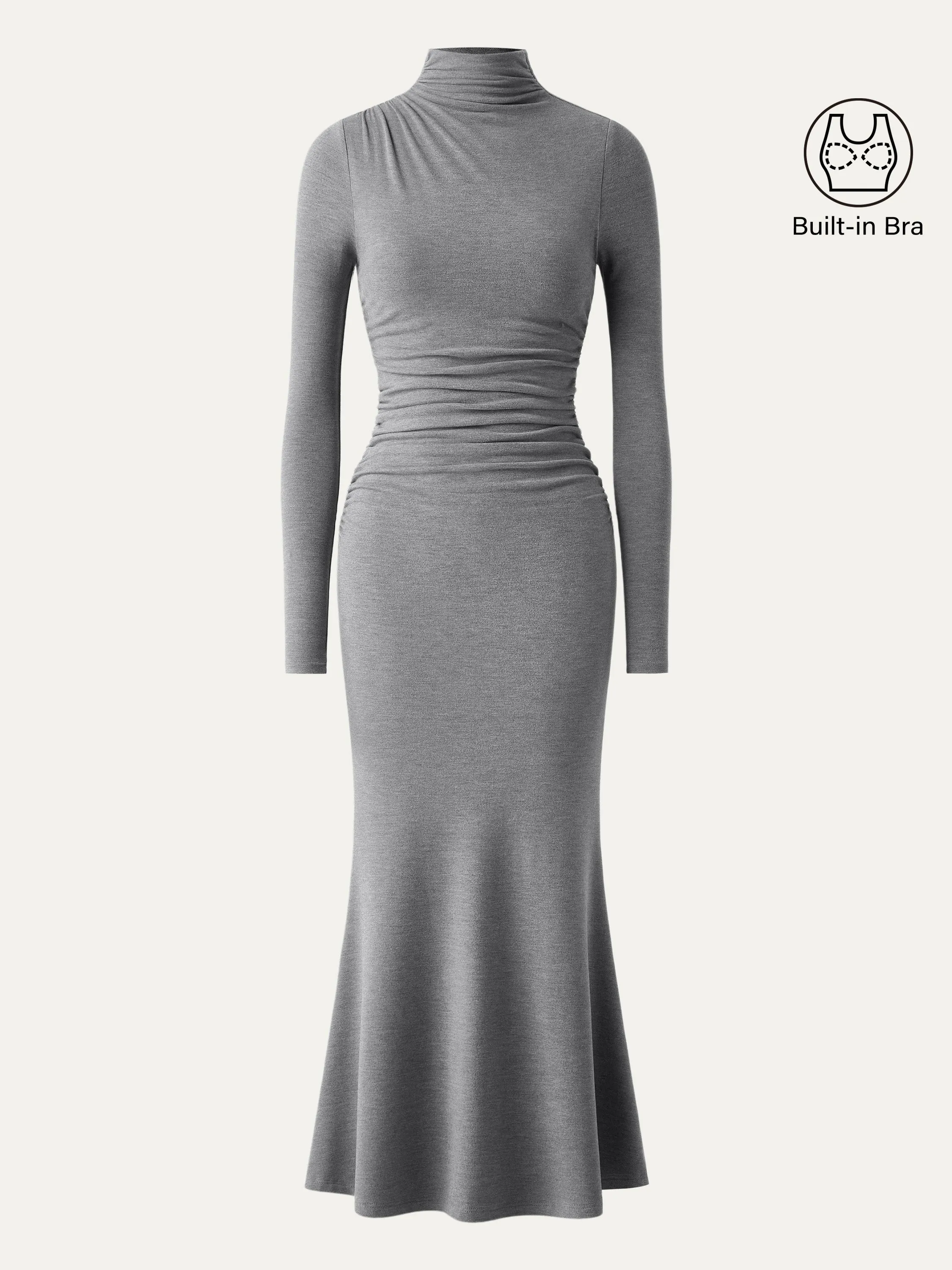 Mock Neck Asymmetrical Ruched Maxi Dress