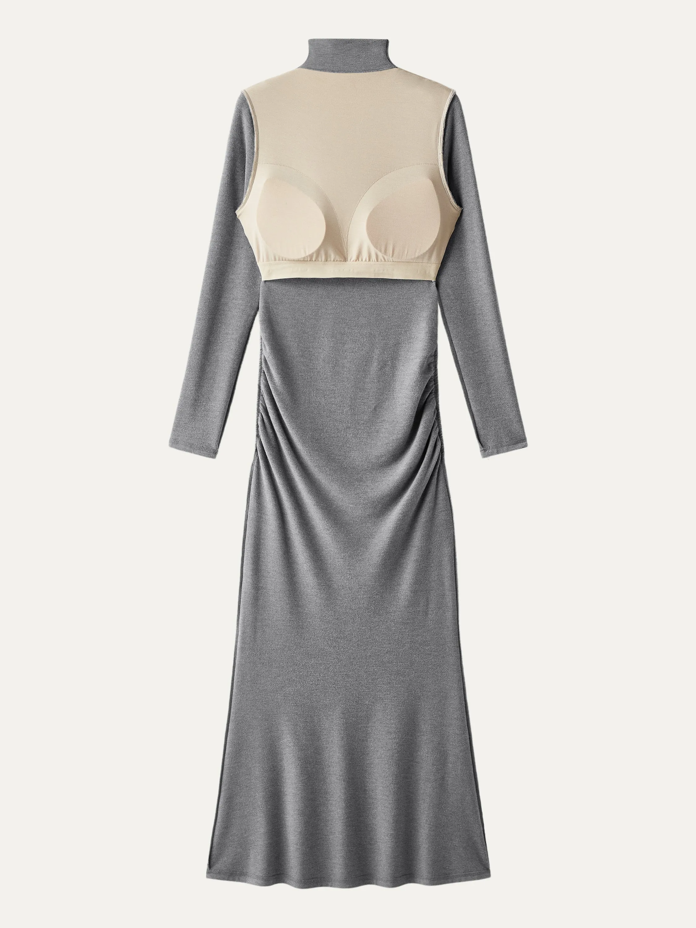 Mock Neck Asymmetrical Ruched Maxi Dress