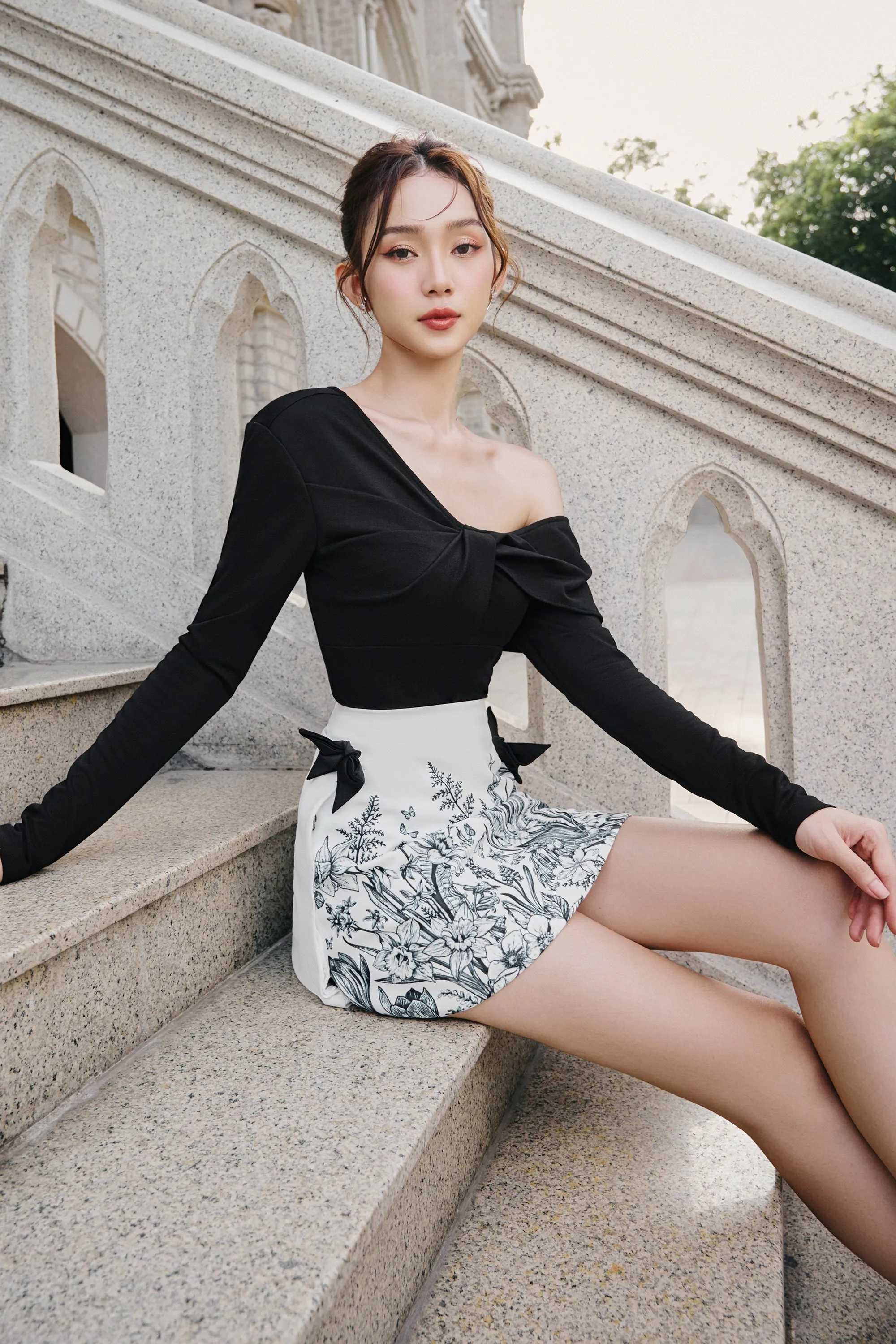 Molly Bodycon Asymmetric Neck Jersey Knit Top