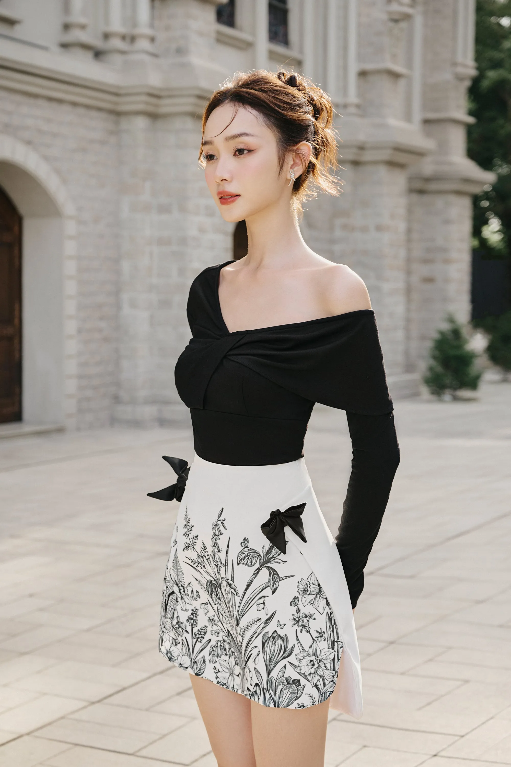 Molly Bodycon Asymmetric Neck Jersey Knit Top