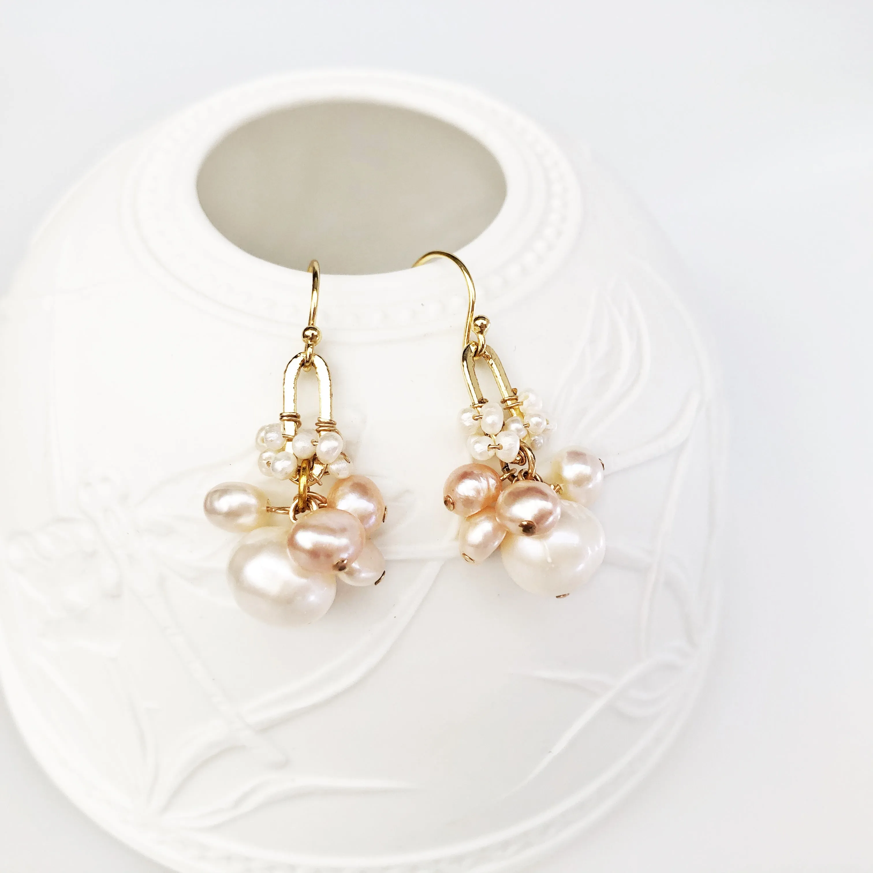 Moon Goddess Pearl Cluster Earrings