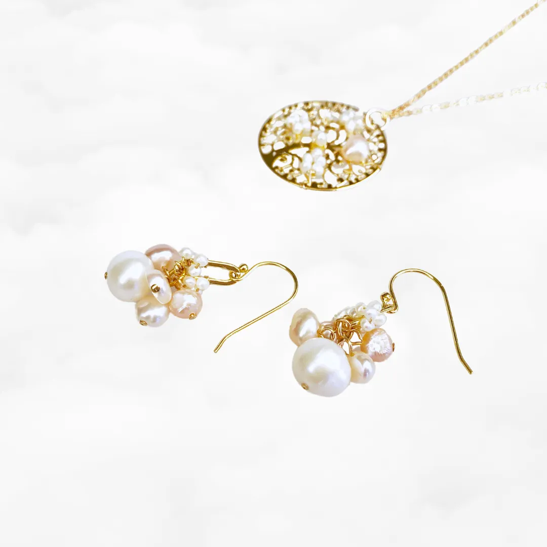 Moon Goddess Pearl Cluster Earrings
