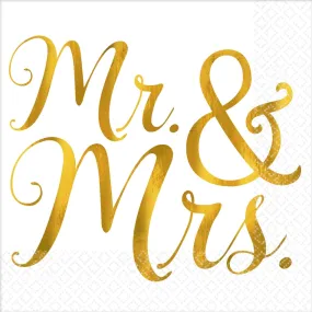 Mr & Mrs Beverage Napkins - Foil Hot-Stamped 16pk