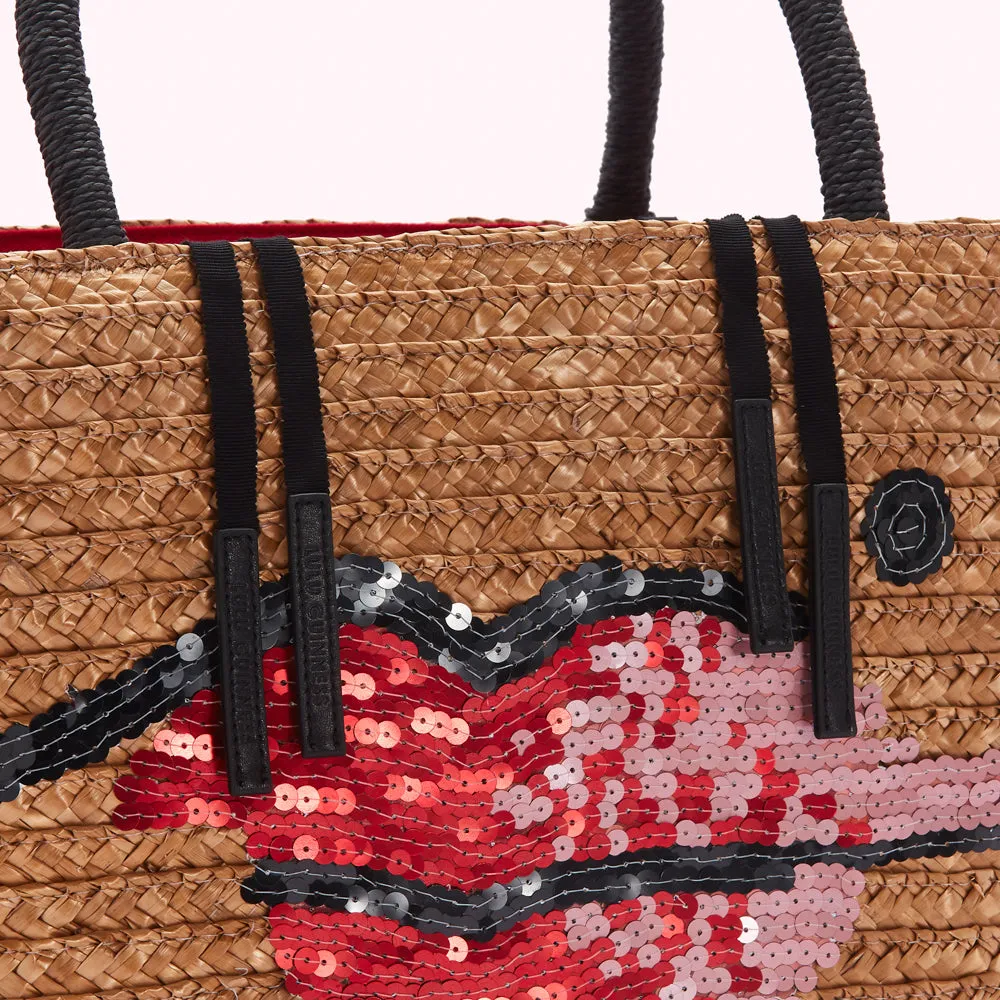 NATURAL STRAW BEAUTY SPOT SUZY TOTE BAG
