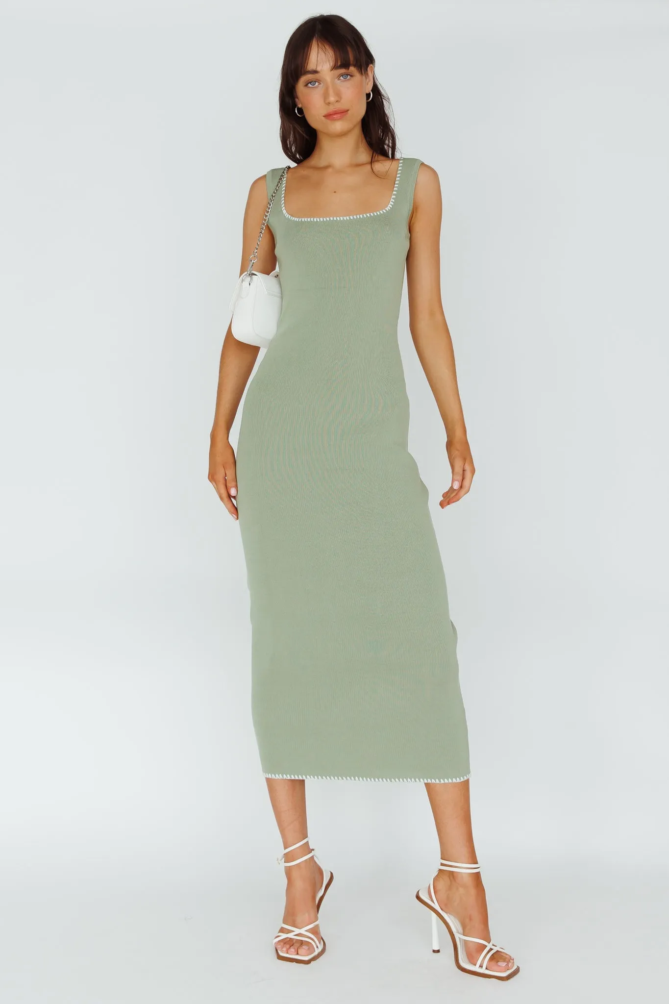 North Shore Blanket Stitch Knit Maxi Dress Sage