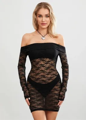 Off-Shoulder Floral Lace Mini Dress