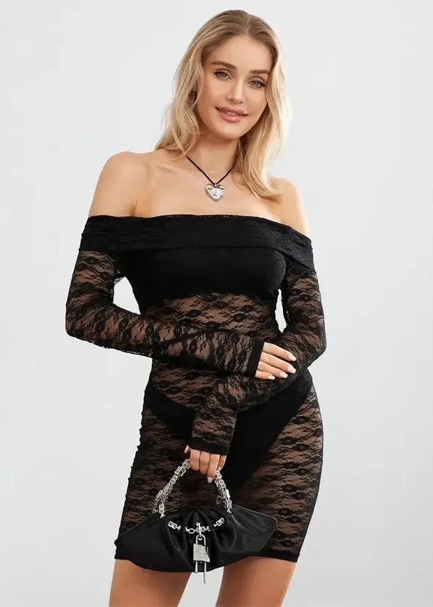Off-Shoulder Floral Lace Mini Dress