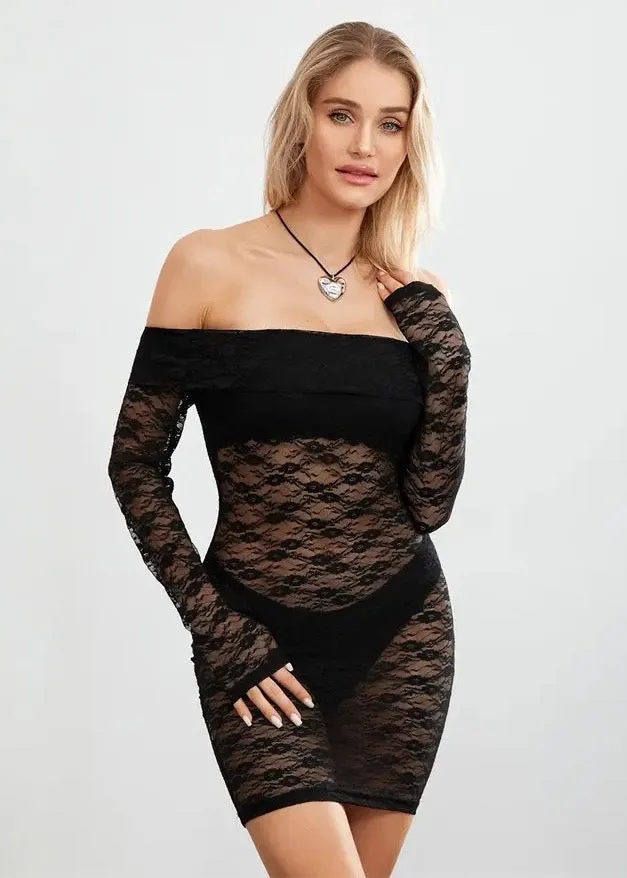 Off-Shoulder Floral Lace Mini Dress