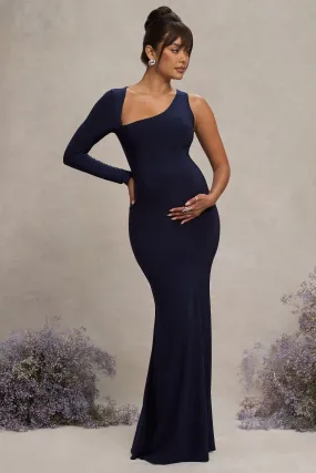 Oh Baby | Navy Maternity One Shoulder Bodycon Maxi Dress