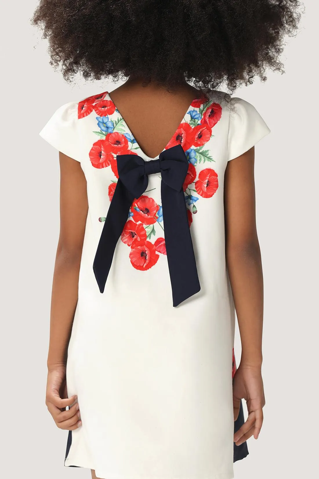 One Friday Kids Girls Navy blue & White A-line Floral Printed Dress