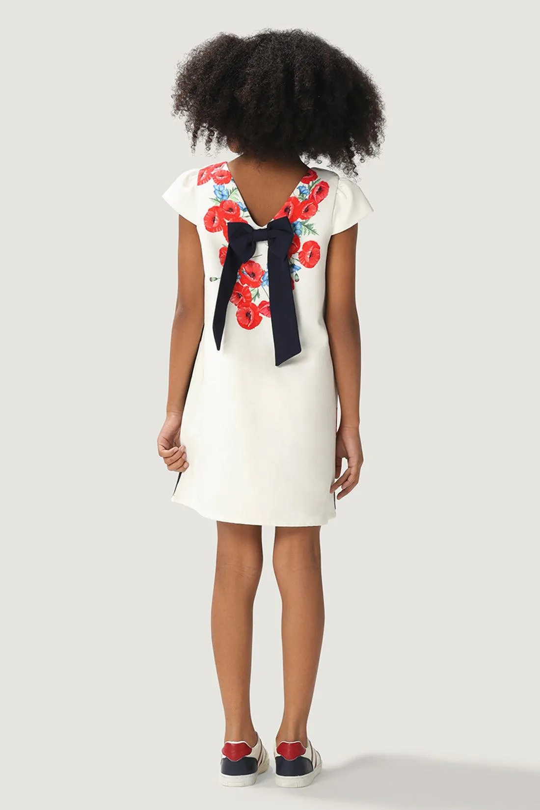 One Friday Kids Girls Navy blue & White A-line Floral Printed Dress